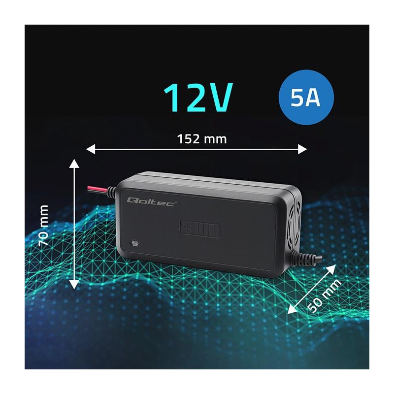Ładowarka inteligentna Qoltec mikroprocesorowa 12V | 5A | Pr… | PartsPC.pl