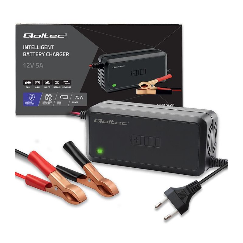 Ładowarka inteligentna Qoltec mikroprocesorowa 12V | 5A | Pr… | PartsPC.pl