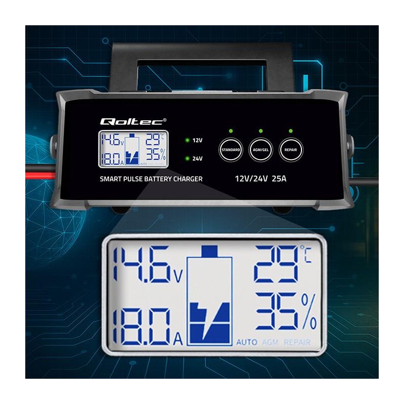 Ładowarka inteligentna Qoltec mikroprocesorowa 12V 24V 25A |… | PartsPC.pl