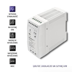 Zasilacz na szynę DIN | 40W | 24V | 1.67A | Biały | Slim | PartsPC.pl