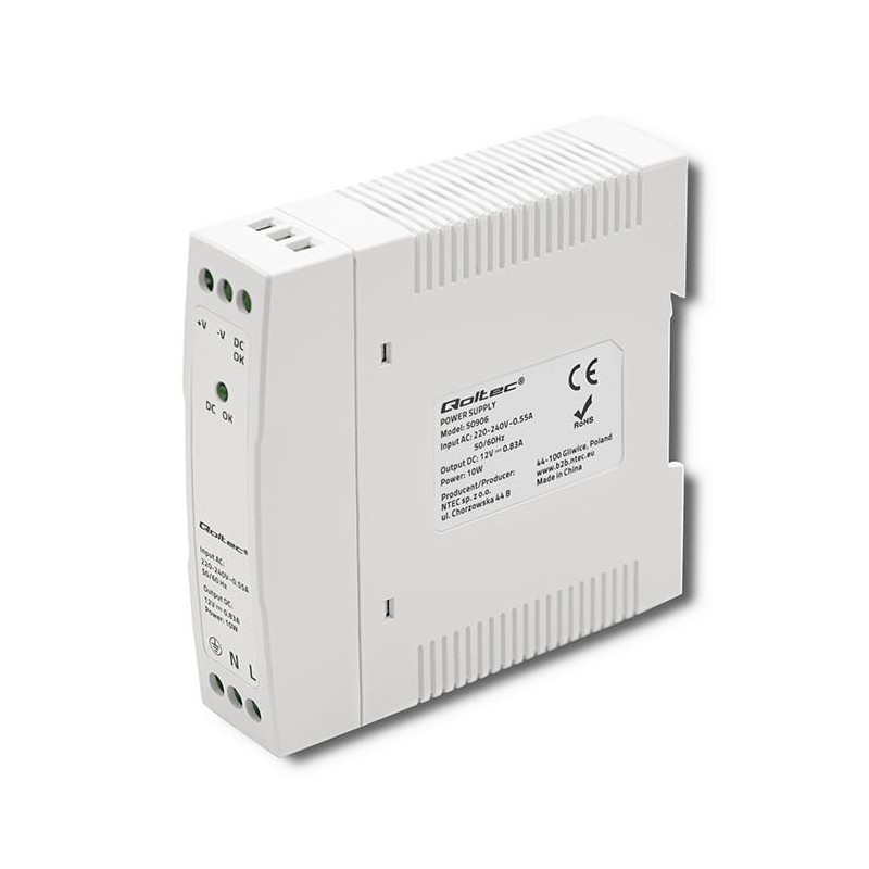 Zasilacz na szynę DIN | 10W | 12V | 0.83A | Biały | Slim | PartsPC.pl