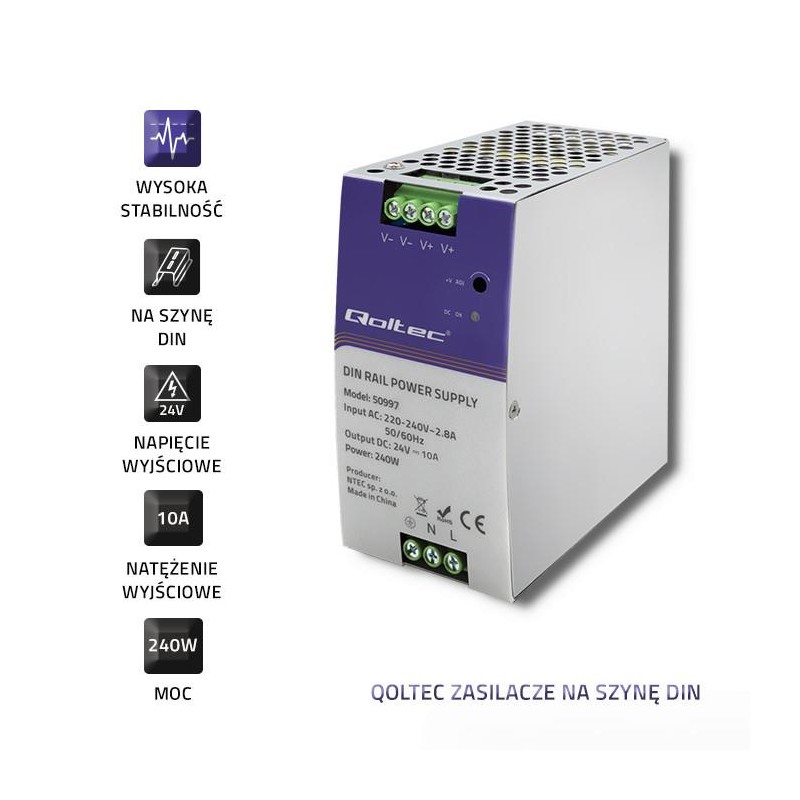 Zasilacz na szynę DIN | 240W | 24V | 10A | PartsPC.pl
