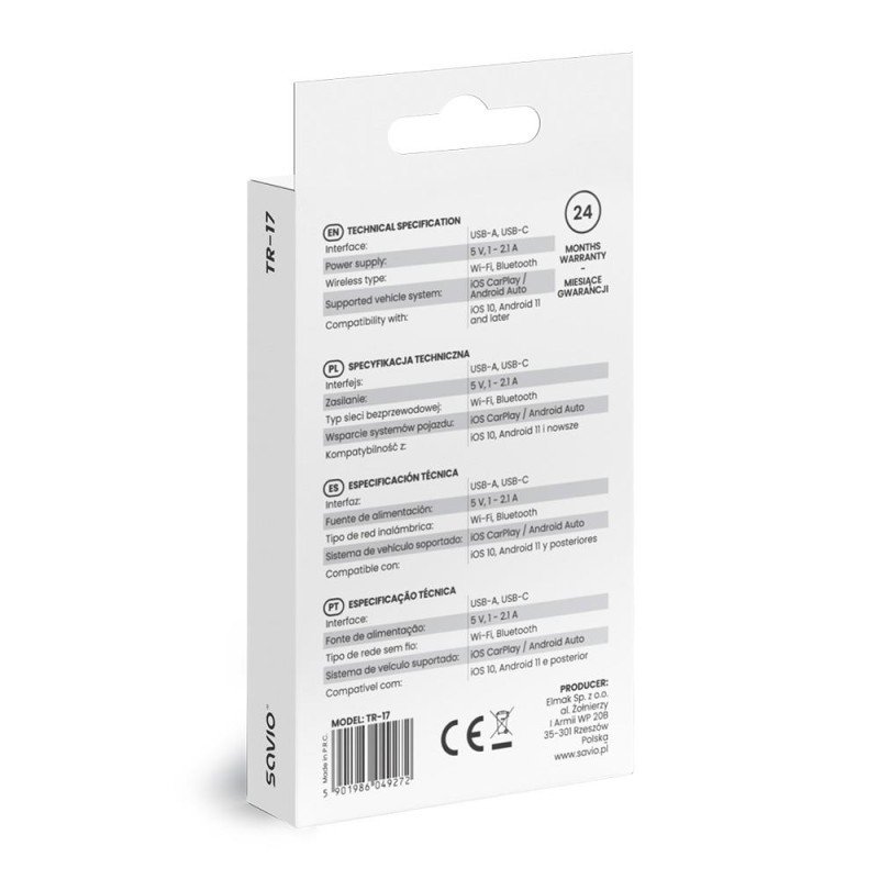 Bezprzewodowy adapter CarPlay & Android Auto TR-17 | PartsPC.pl