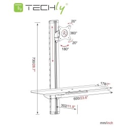 Uchwyt ścienny Techly do monitora 15-27" z półką na klawiatu… | PartsPC.pl