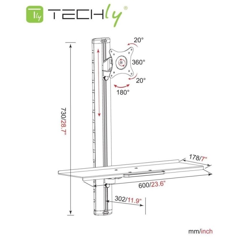 Uchwyt ścienny Techly do monitora 15-27" z półką na klawiatu… | PartsPC.pl