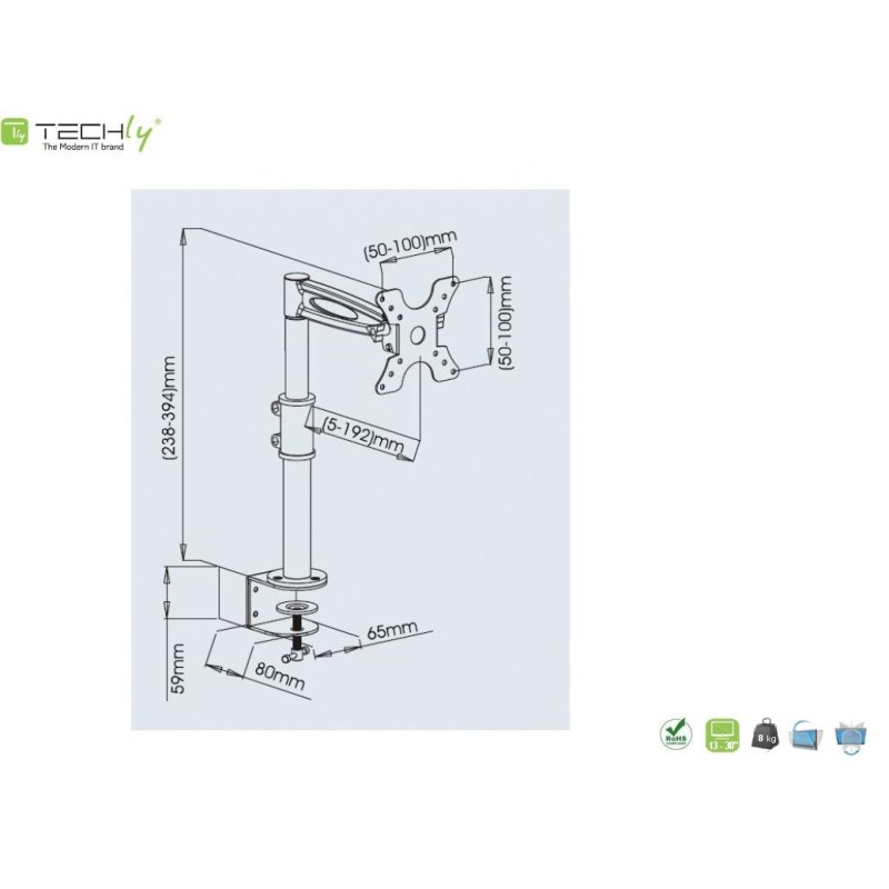Uchwyt biurkowy regulowany 13-19cali 8kg czarny | PartsPC.pl