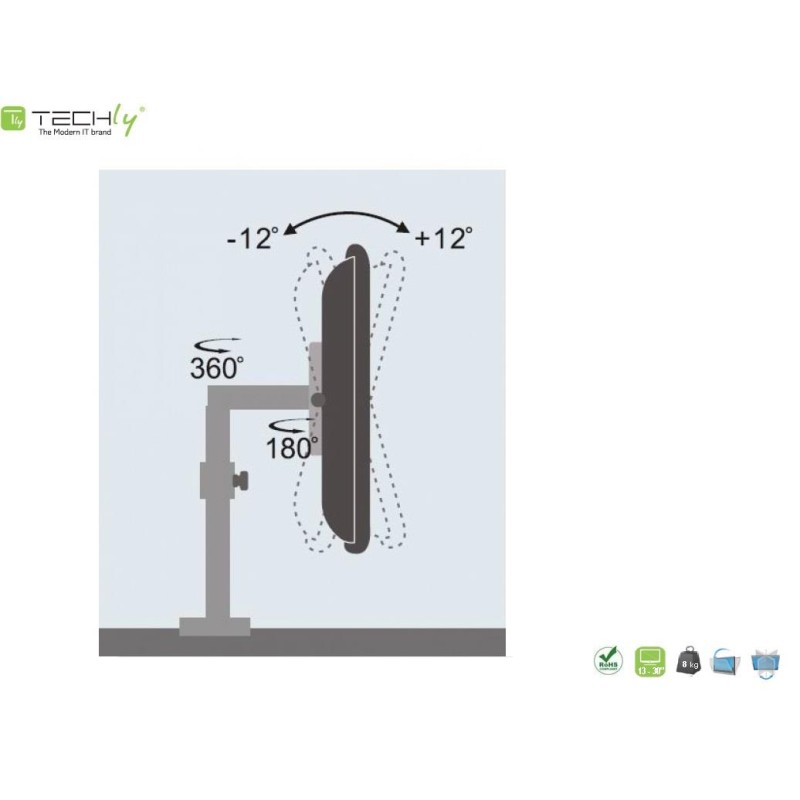 Uchwyt biurkowy regulowany 13-19cali 8kg czarny | PartsPC.pl