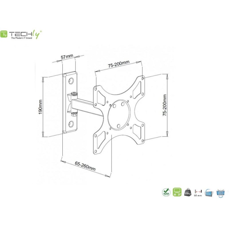 Uchwyt ścienny Techly 19"-37", 25kg obrotowy | PartsPC.pl