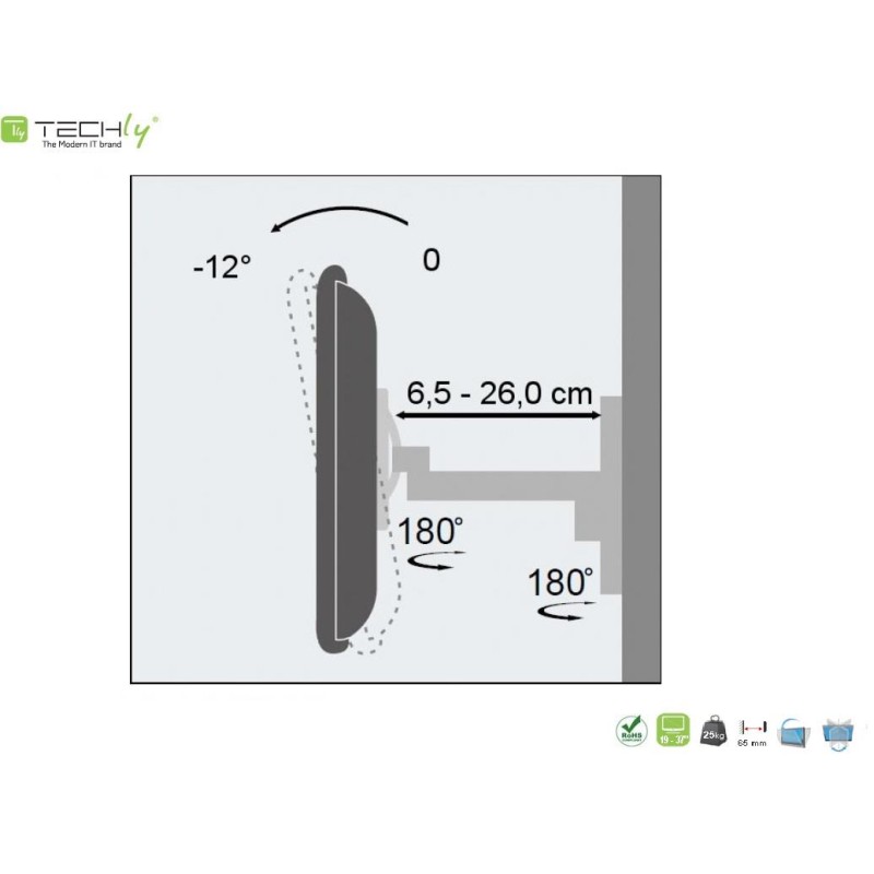 Uchwyt ścienny Techly 19"-37", 25kg obrotowy | PartsPC.pl