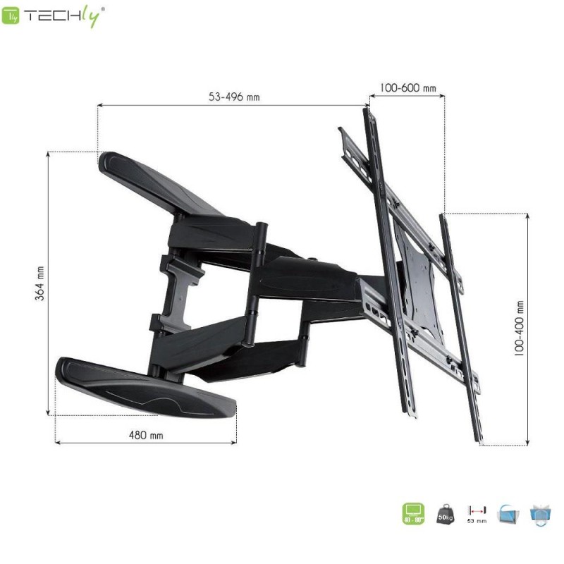 Uchwyt ścienny do TV LCD/LED 40-80cali 50kg VESA pełna regul… | PartsPC.pl