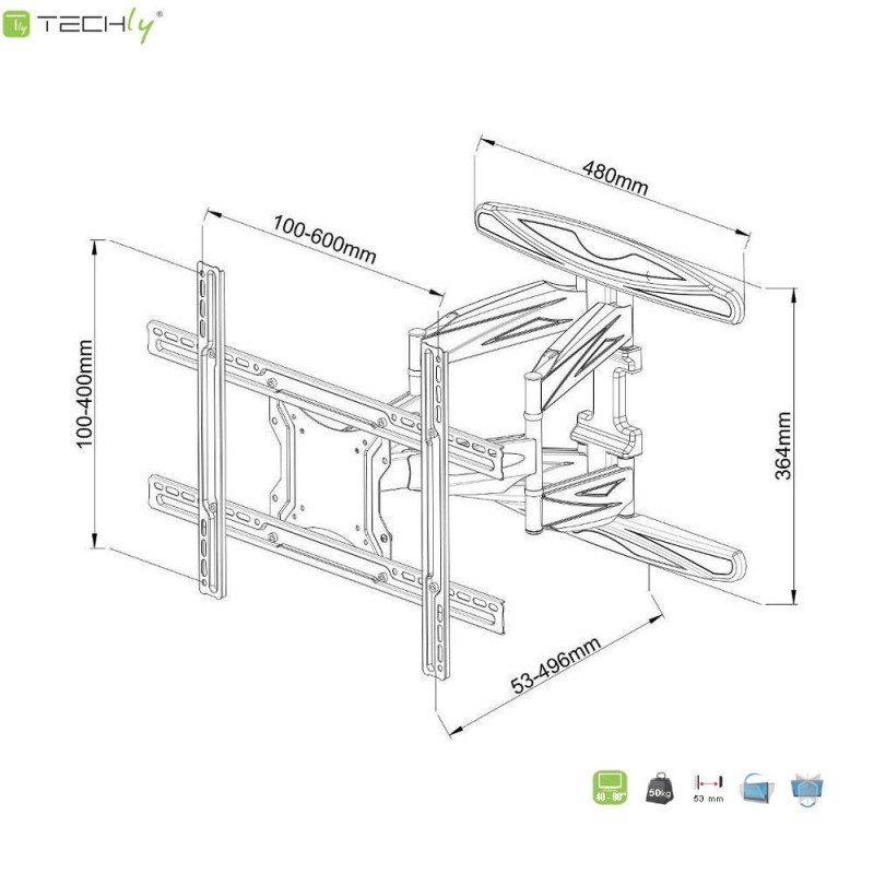 Uchwyt ścienny do TV LCD/LED 40-80cali 50kg VESA pełna regul… | PartsPC.pl
