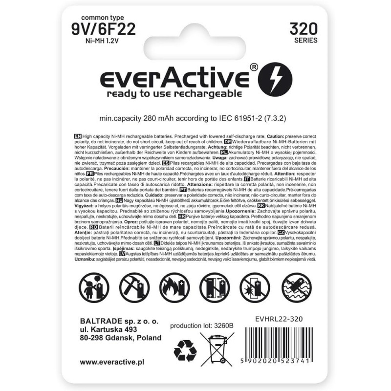 Akumulatorek 6F22/9V everActive Professional Line 320 mAh 1 … | PartsPC.pl
