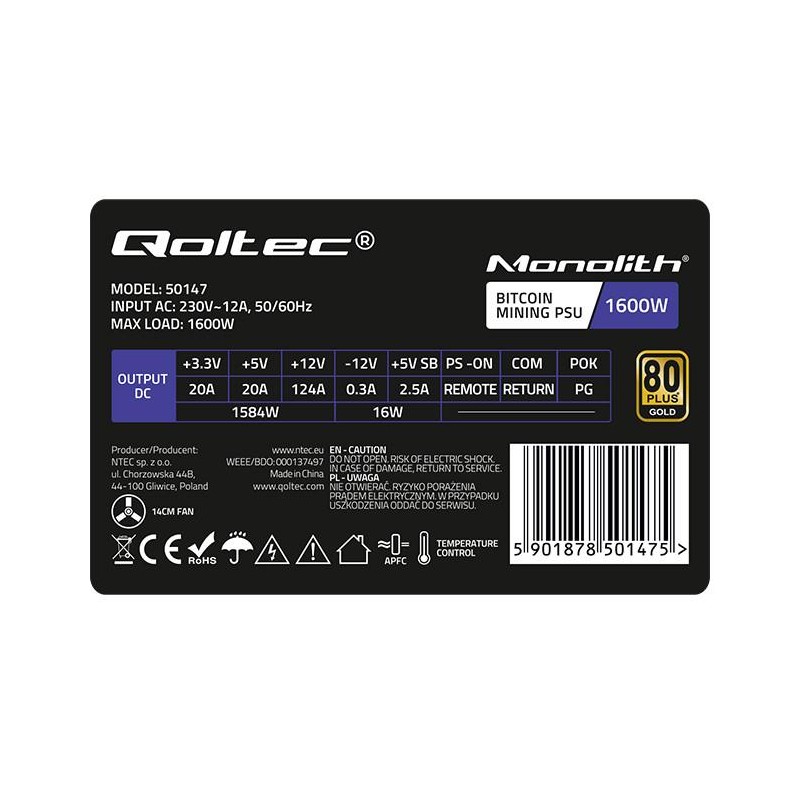 Zasilacz ATX | 1600W | 80 Plus Gold | Bitcoin Miner | PartsPC.pl