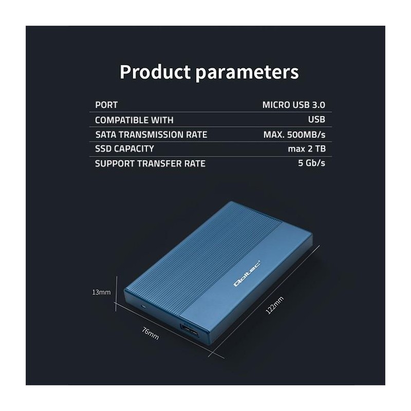 Obudowa/kieszeń Qoltec na dysk SSD HDD 2.5" | SATA | USB 3.0… | PartsPC.pl