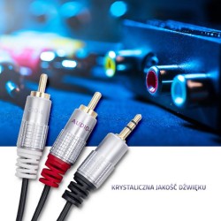 Kabel Qoltec 2xRCA / Mini Jack 3.5mm | 1m | Czarny | PartsPC.pl