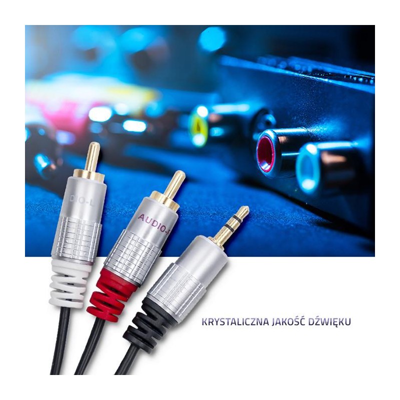 Kabel Qoltec 2xRCA / Mini Jack 3.5mm | 1m | Czarny | PartsPC.pl