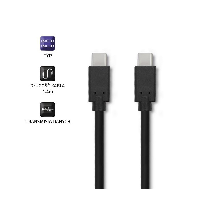 Kabel USB 3.1 typ C męski | USB 3.1 typ C męski | 1.4m | Cza… | PartsPC.pl