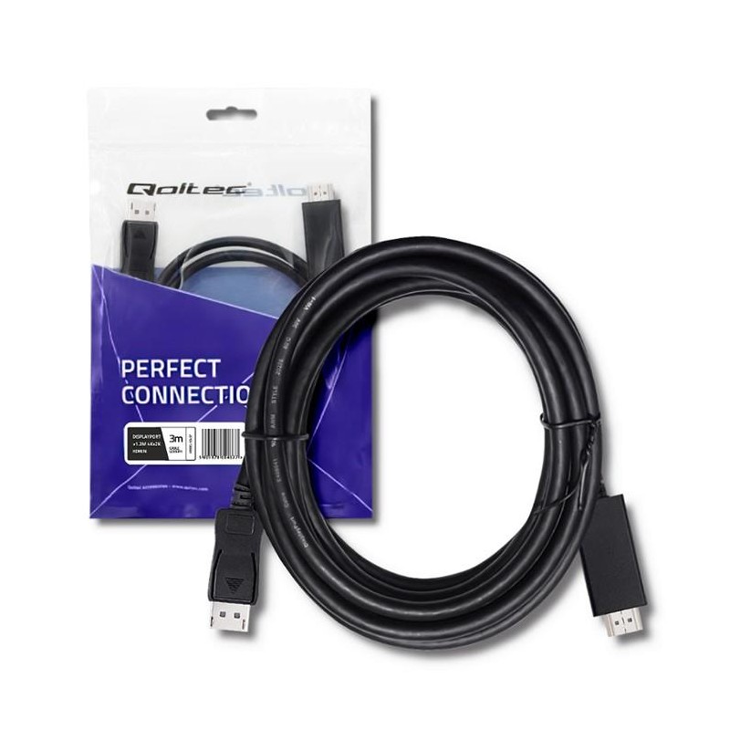 Kabel Qoltec DisplayPort v1.2 męski | HDMI męski | 5K| 3m | PartsPC.pl