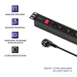 Listwa zasilająca do szafy RACK 1U | 16A | PDU | 6xSCHUKO | … | PartsPC.pl