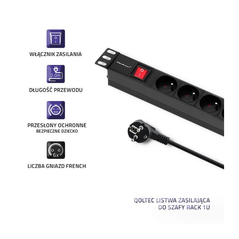 Listwa zasilająca do szafy RACK 1U | 16A | PDU | 6xFRENCH | … | PartsPC.pl