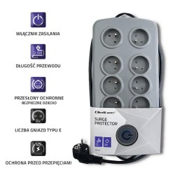 Listwa antyprzepięciowa Quick Switch, 8 gniazd, 2,5m, szara | PartsPC.pl