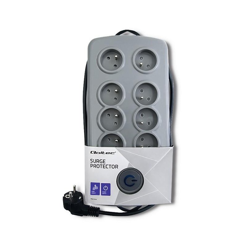 Listwa antyprzepięciowa Quick Switch, 8 gniazd, 2,5m, szara | PartsPC.pl