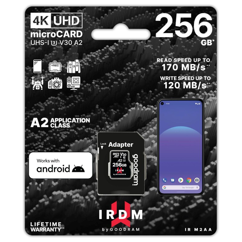 Karta pamięci microSD IRDM 256GB UHS-I U3 A2  + adapter | PartsPC.pl