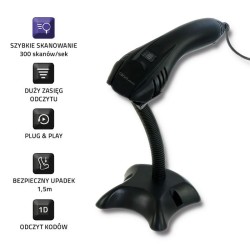 Czytnik kodów kreskowych 1D | USB |  podstawka | PartsPC.pl