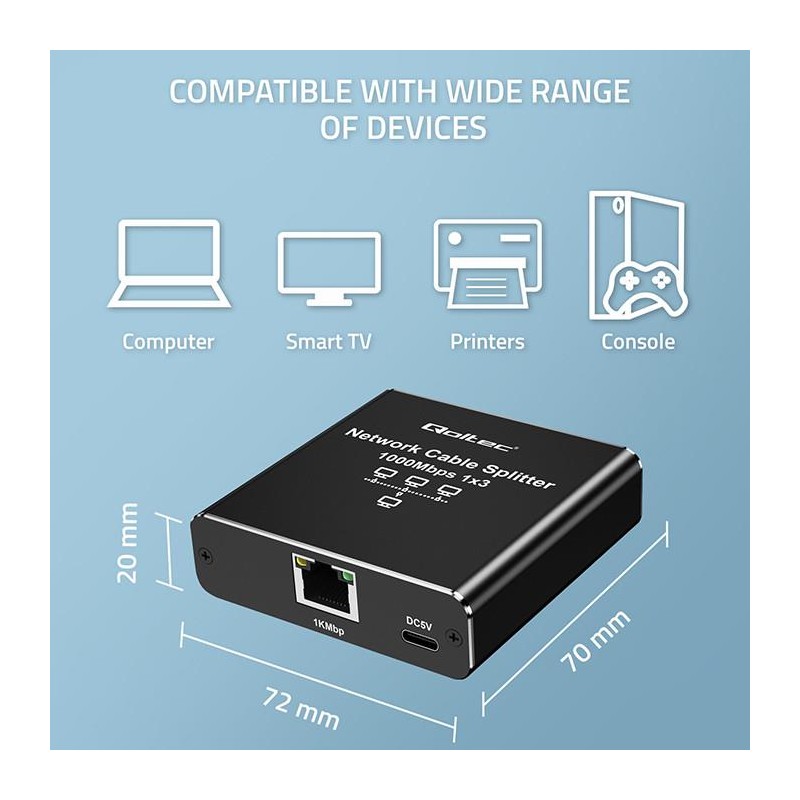 Rozdzielacz Splitter Ethernet mini SWITCH 1x3 RJ45 | 1000Mb/… | PartsPC.pl