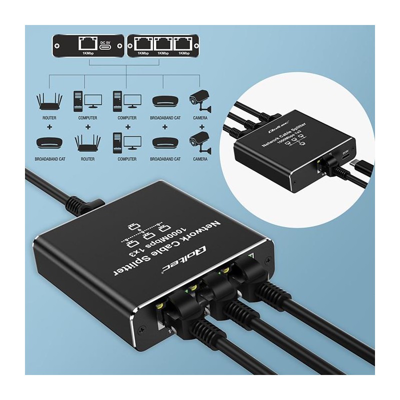 Rozdzielacz Splitter Ethernet mini SWITCH 1x3 RJ45 | 1000Mb/… | PartsPC.pl