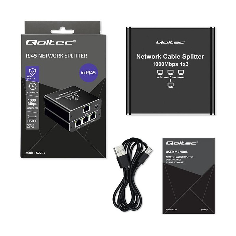Rozdzielacz Splitter Ethernet mini SWITCH 1x3 RJ45 | 1000Mb/… | PartsPC.pl