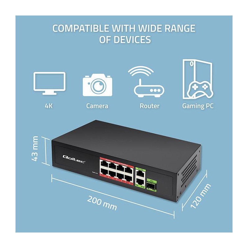 Przełącznik sieciowy SWITCH FAST Ethernet 8x RJ45 PoE 2x RJ4… | PartsPC.pl