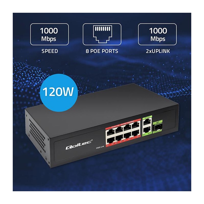 Przełącznik sieciowy SWITCH FAST Ethernet 8x RJ45 PoE 2x RJ4… | PartsPC.pl