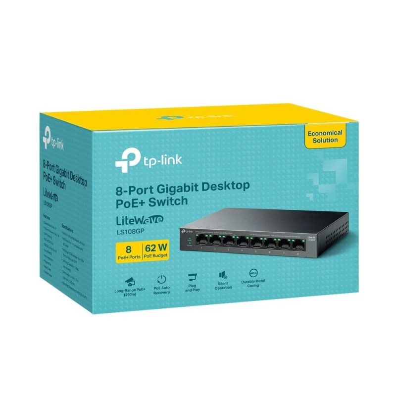 Switch niezarządzalny TP-Link LS108GP 8x100/1000 PoE+ 62W | PartsPC.pl
