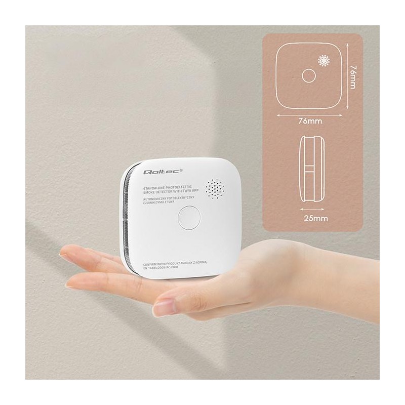 Czujnik dymu Qoltec z baterią | Tuya | Wi-Fi | alarm 85dB | LED
