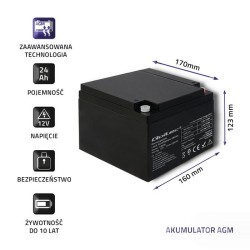 Akumulator AGM | 12V | 24Ah | max.7.2A | PartsPC.pl