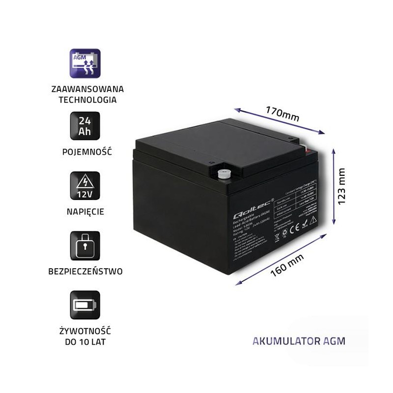 Akumulator AGM | 12V | 24Ah | max.7.2A | PartsPC.pl