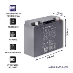 Akumulator AGM 12V | 17Ah | max. 255A | PartsPC.pl