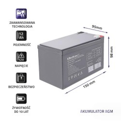 Akumulator AGM 12V | 12Ah | PartsPC.pl