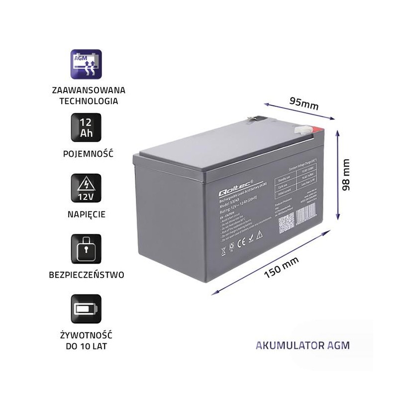 Akumulator AGM 12V | 12Ah | PartsPC.pl