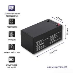 Akumulator AGM | 12V | 3.3Ah | max. 49.5A | PartsPC.pl
