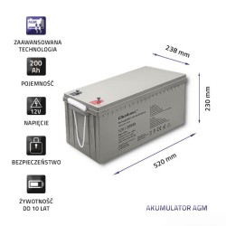 Akumulator AGM | 12V | 200Ah | max. 3000A | PartsPC.pl