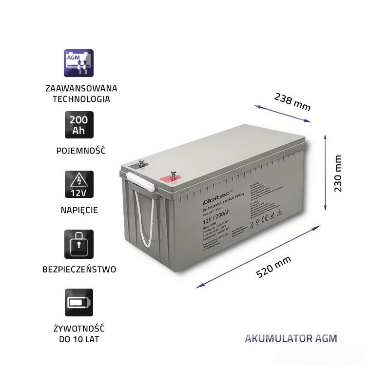 Akumulator AGM | 12V | 200Ah | max. 3000A | PartsPC.pl