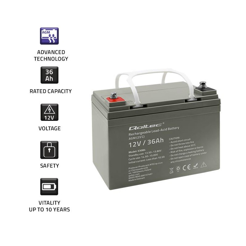 Akumulator AGM | 12V | 36Ah | max. 540A | PartsPC.pl