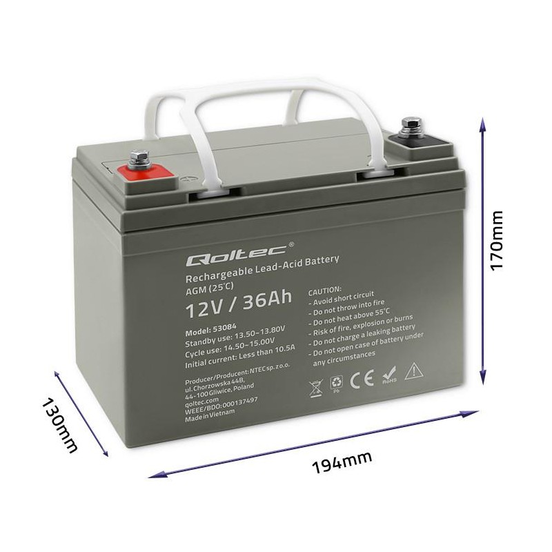 Akumulator AGM | 12V | 36Ah | max. 540A | PartsPC.pl