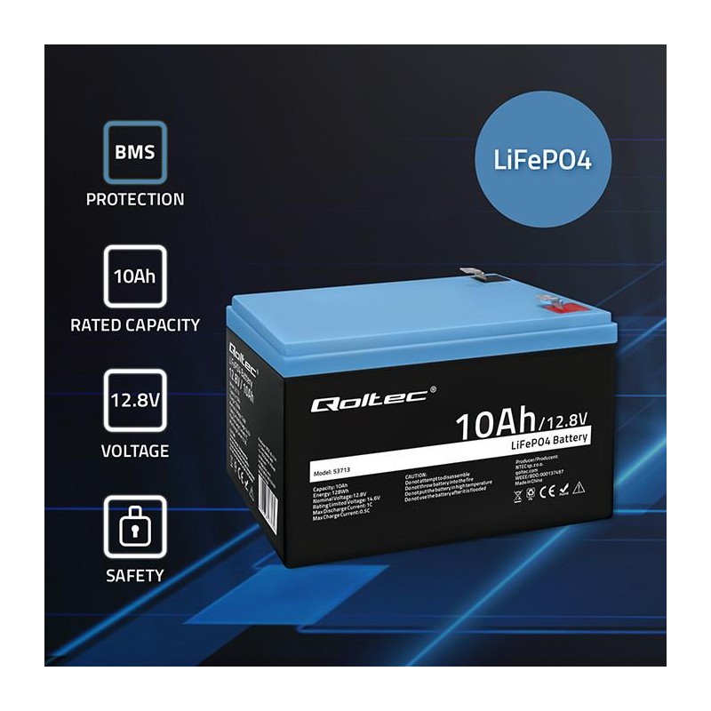 Akumulator LiFePO4 Qoltec Litowo-Żelazowo-Fosforanowy | 12.8… | PartsPC.pl