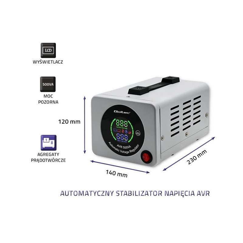 Stabilizator napięcia AVR Qoltec 500VA | PartsPC.pl