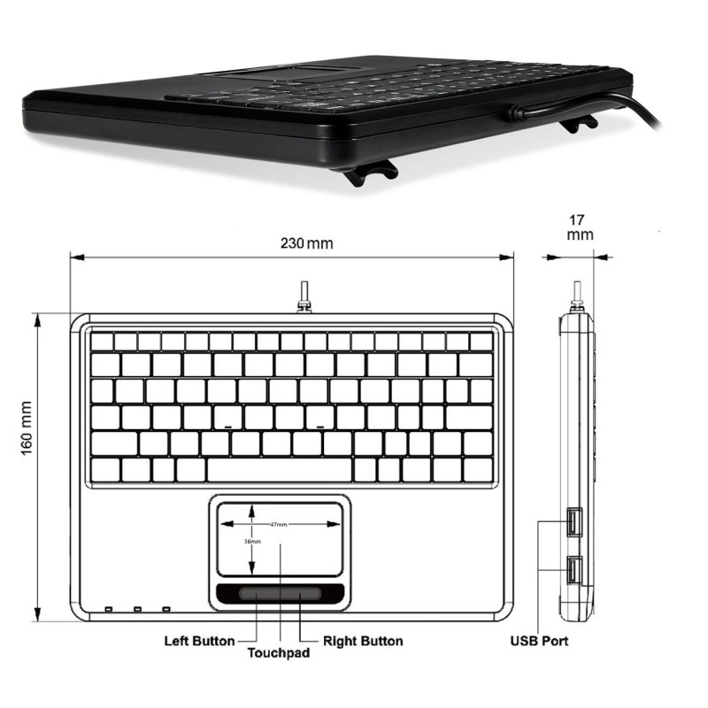 Klawiatura przewodowa Perixx PERIBOARD-510 H, touchpad, 2x h… | PartsPC.pl