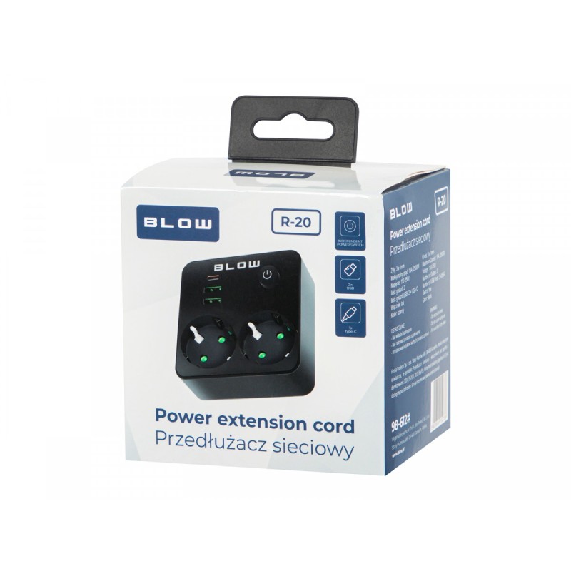 Rozgałęźnik R-20 PR 2-GNIAZDA + 2USB + USB-C czarny | PartsPC.pl