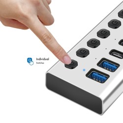 Hub 7xUSB-A/C z przełącznikiem on/off | PartsPC.pl